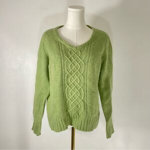 Eddie Bauer Wool Angora Rabbit Blend Celtic Style V Neck Green Sweater Size L